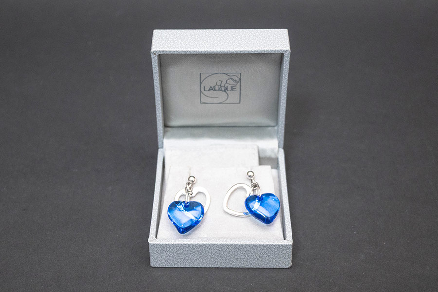 ラリック ハート（ブルー） 二連ピアス